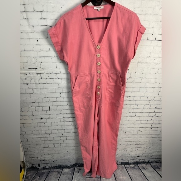 Madewell Womens Coverall Button Up Jumpsuit Pink Wide Legs Pockets Size 4 - Picture 4 of 12